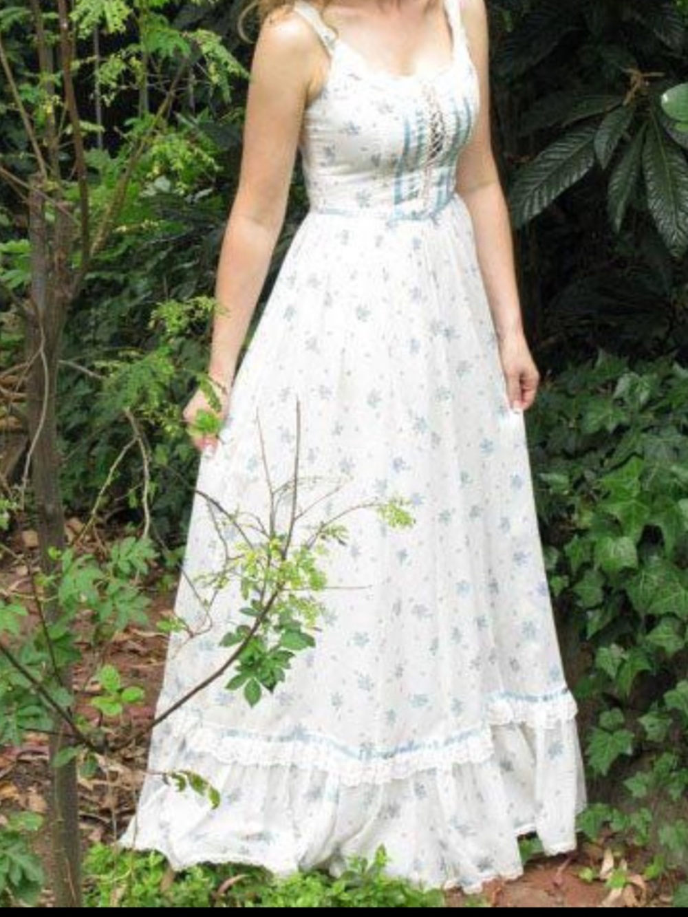 Vintage 1970’s Gunne Sax Prairie Cotton Floral Lace Ruffle Maxi Sundress Cottage - Picture 16 of 16